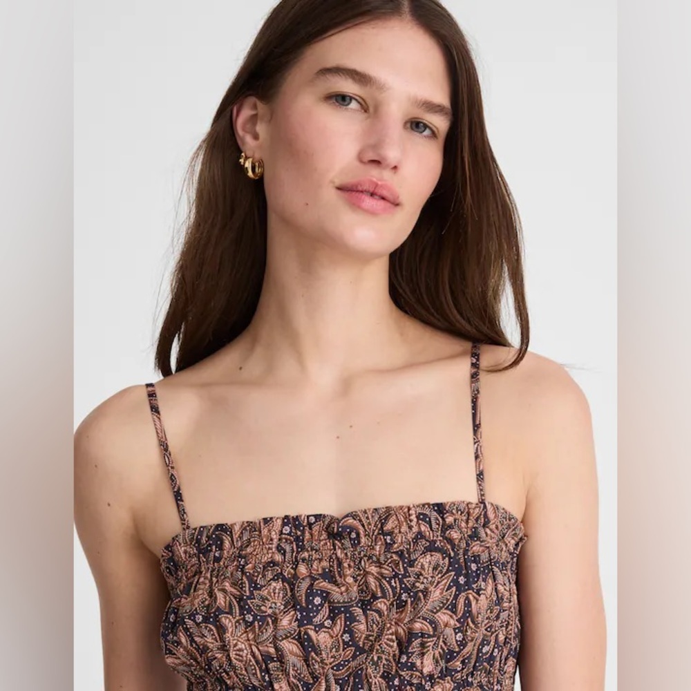 Madewell | Smocked Bubble Hem Midi Dress Sz 8 - Picture 3 of 7